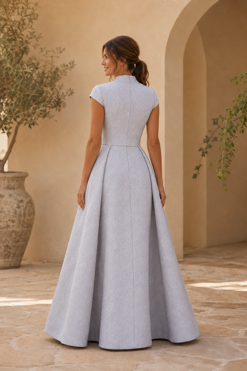 Elegant Jacquard A-Line Dress with 3D Flower