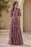 Floral Embroidered Illusion High Neck A-Line Gown