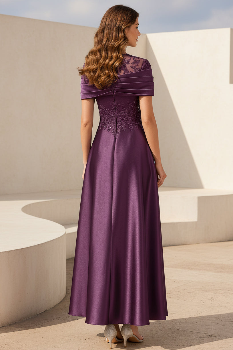 Illusion Neckline Satin A-Line Evening Dress
