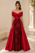 Off-the-Shoulder Gown with Floral Sequin Skirt