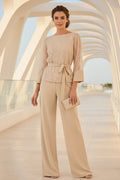 Sequin Lace Top Wide-Leg Pants Two-Piece Set