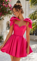 Sweetheart Corset Satin Mini Dress with Shoulder Bows