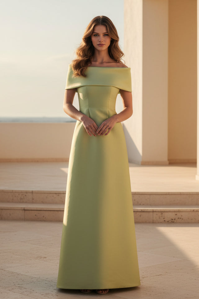 Off-the-Shoulder Satin A-Line Evening Gown