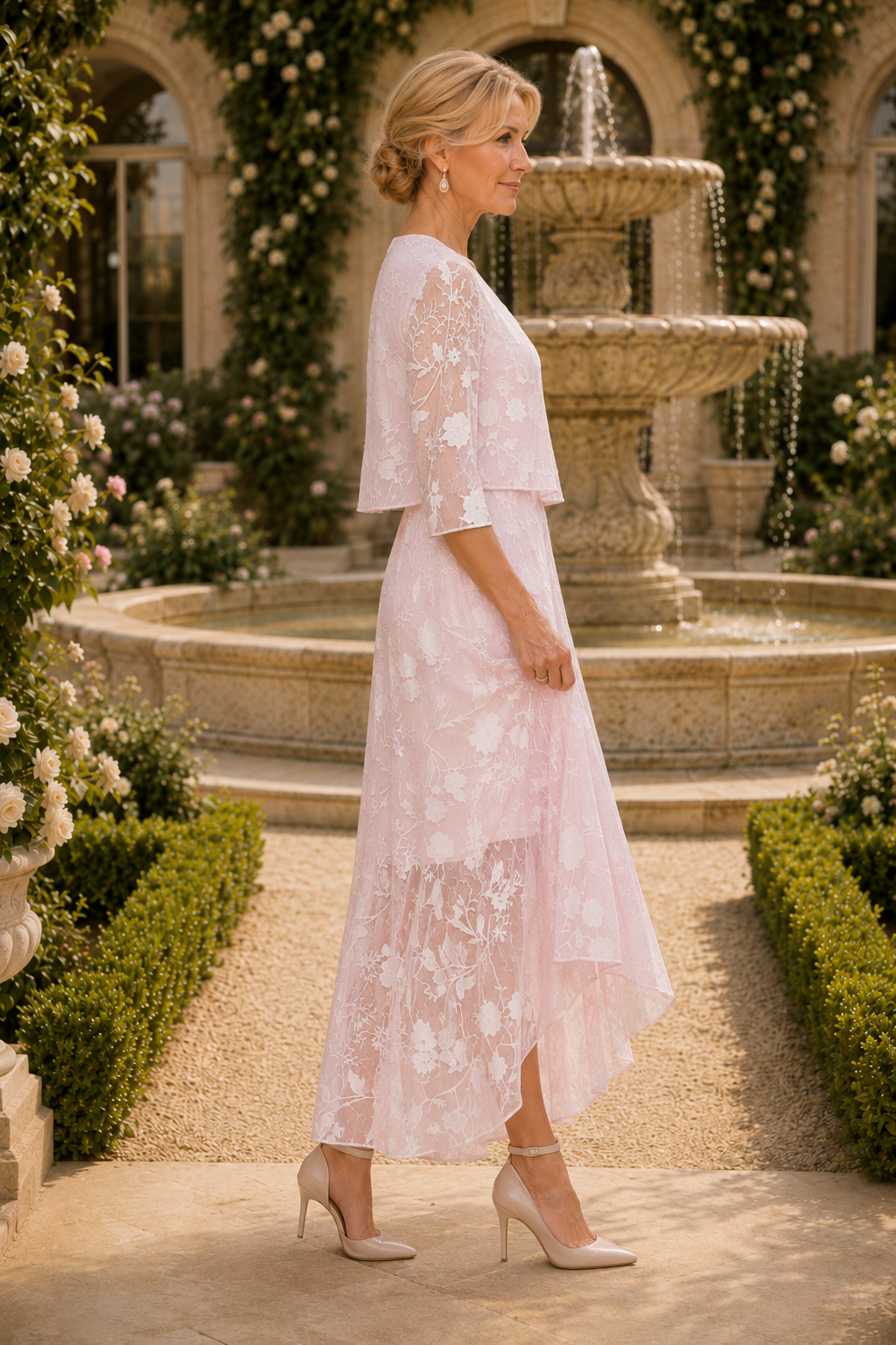 Floral Lace High-Low Dress with Bolero Jacket
