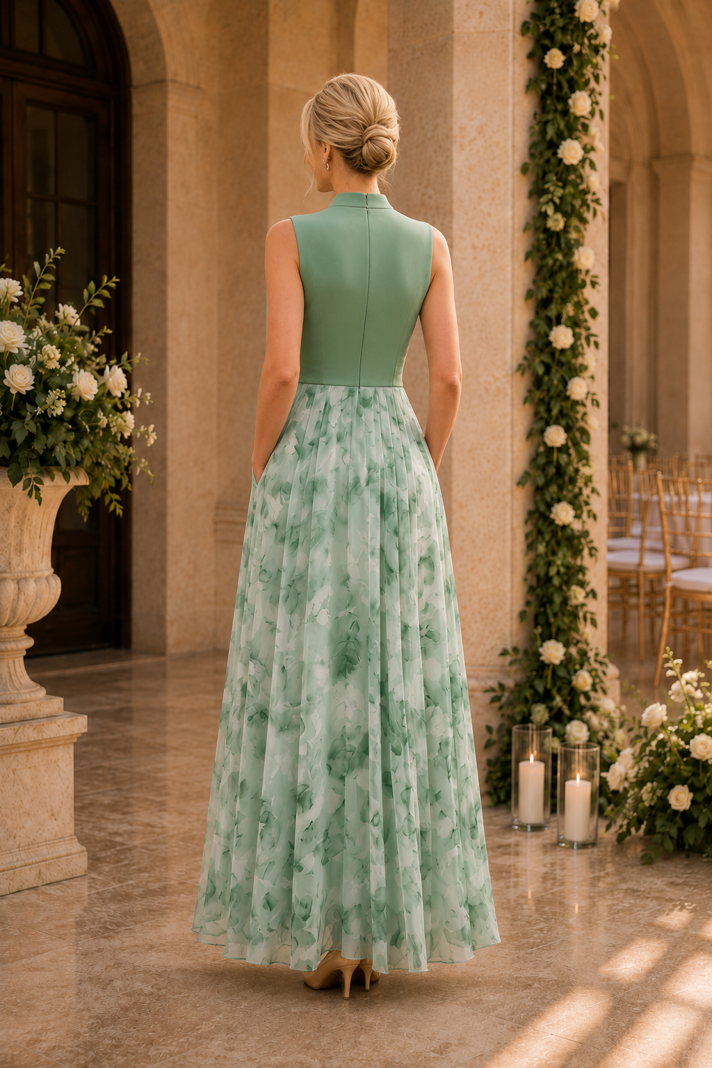 Sleeveless Floral Print Maxi Dress with Pockets
