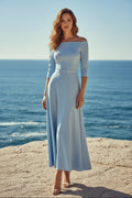Elegant Off-the-Shoulder 3/4 Sleeve Midi Formal Dress