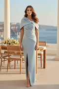 One-Shoulder Satin Column Gown with High Slit