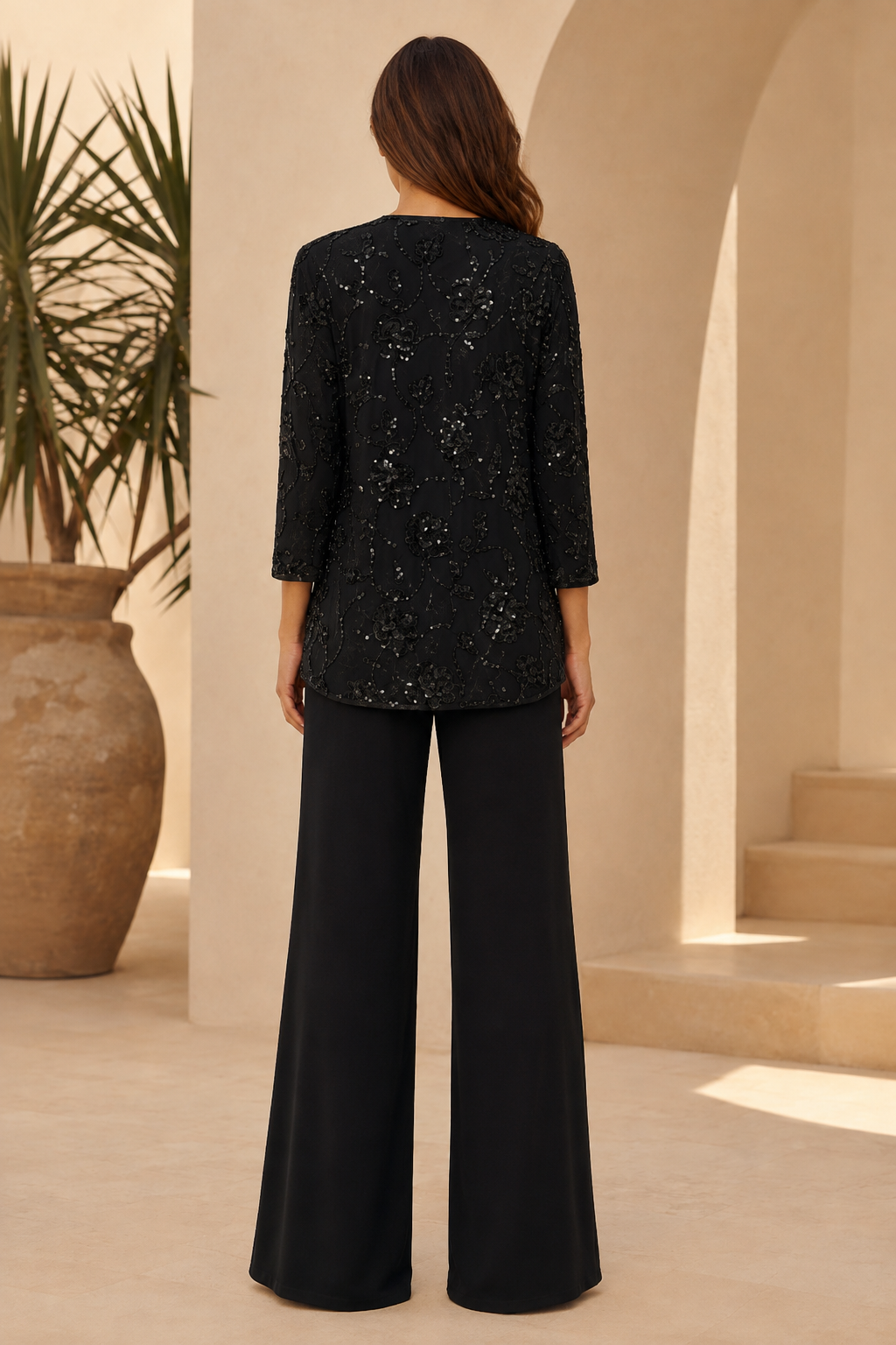 Sequin-Embellished Pantsuit with Jacket