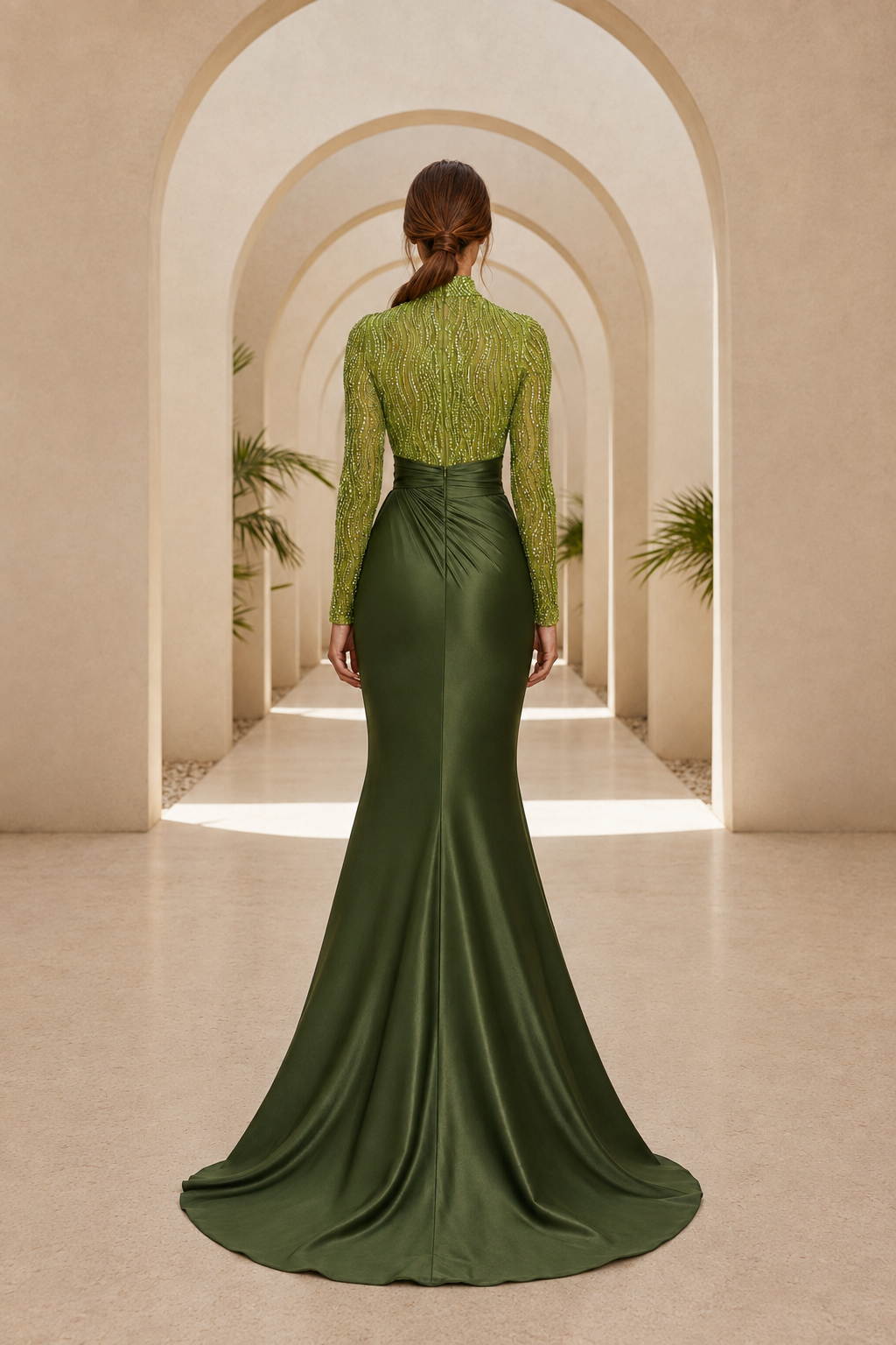 Beaded Illusion High-Neck Mermaid Gown