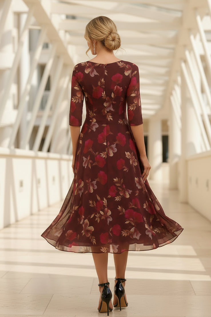Floral Chiffon V-Neck A-Line Midi Dress