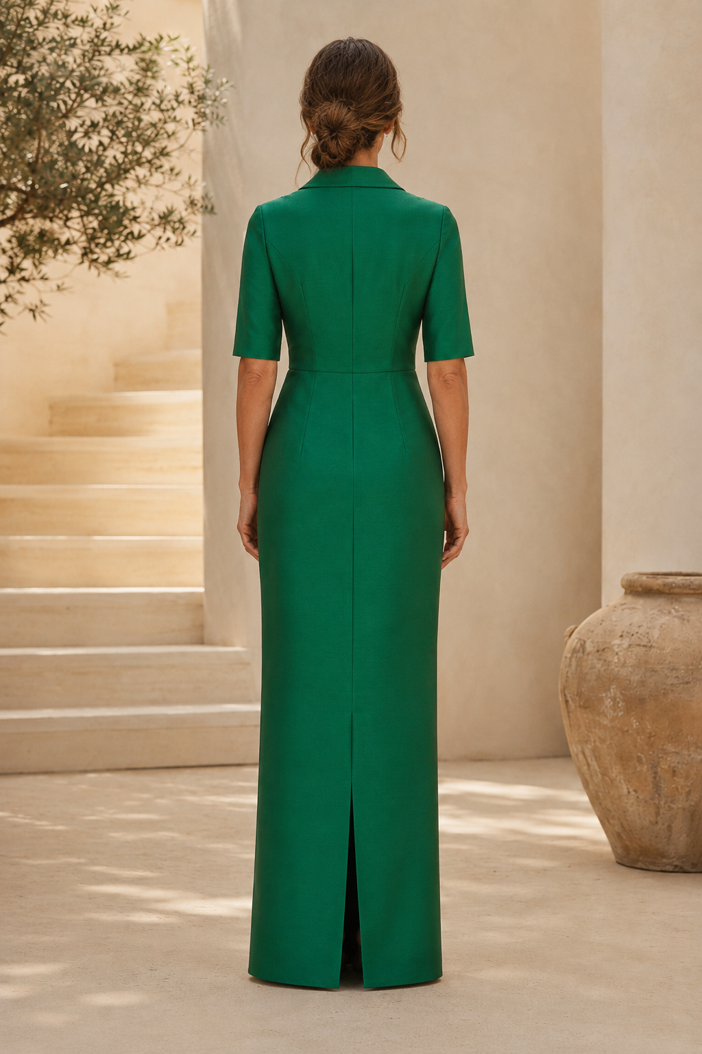 Asymmetric Draped Collar Evening Gown