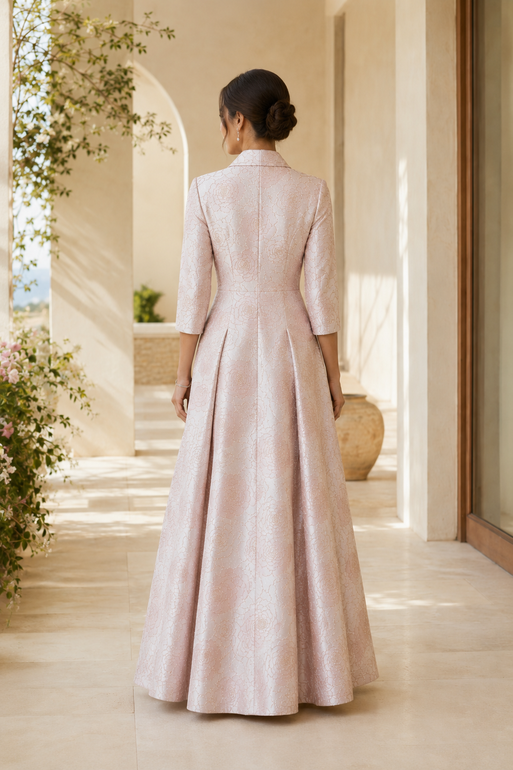 Floral Jacquard A-Line Gown with 3D Flower