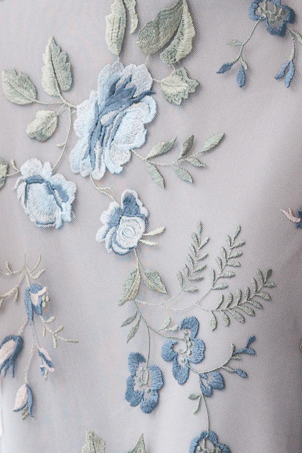 Floral Embroidered V-Neck A-Line Gown