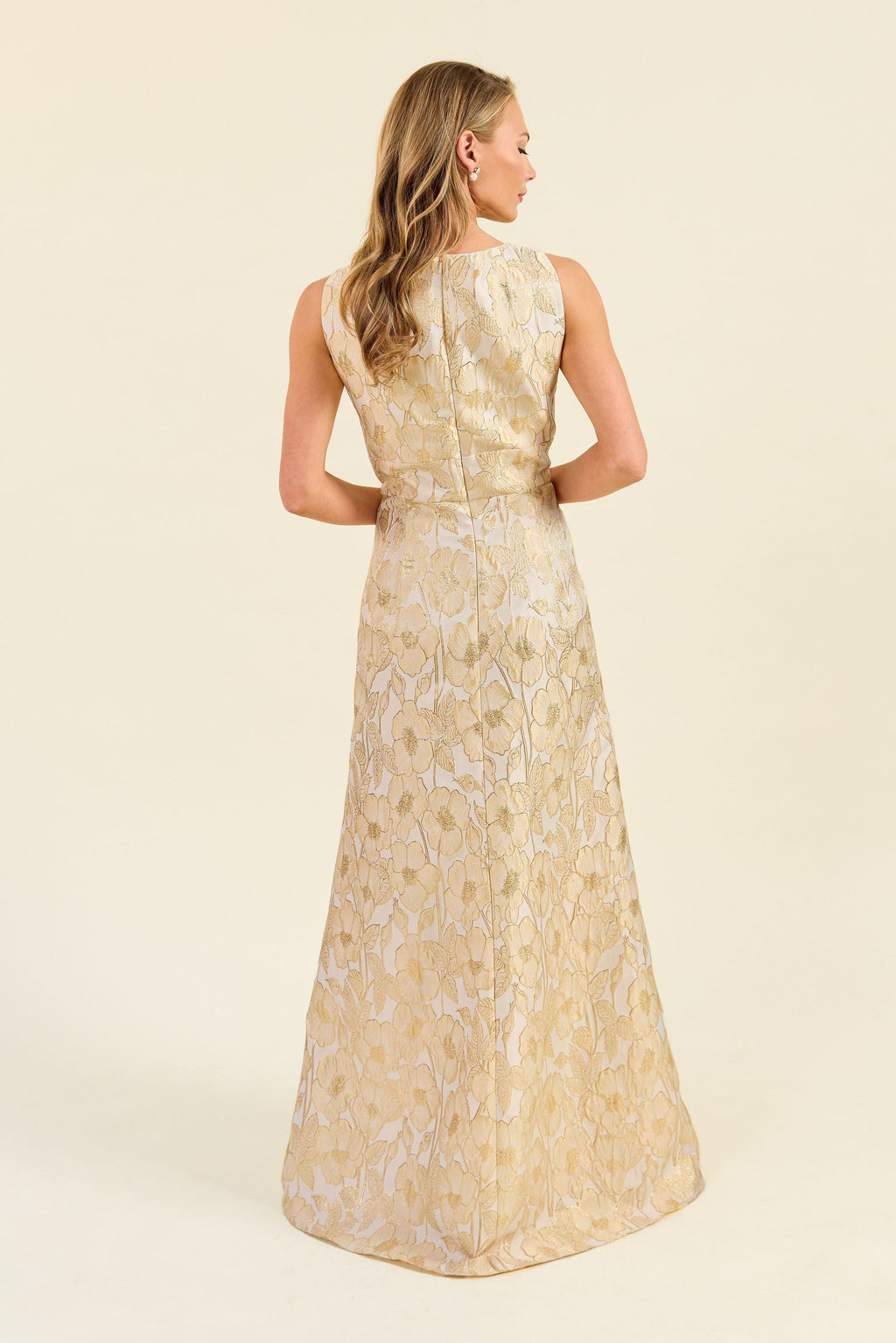 Floral Jacquard Sleeveless A-Line Gown