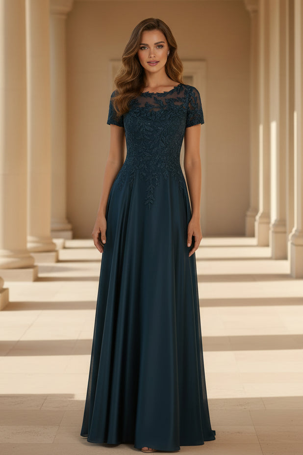 Lace Applique Satin A-Line Floor-Length Formal Gown