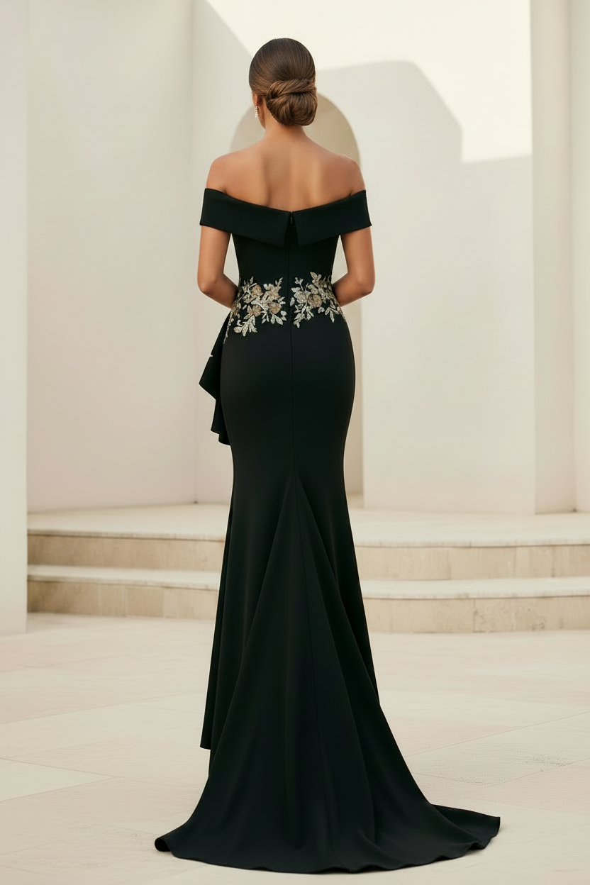 Off-the-Shoulder Mermaid Gown with Embroidery