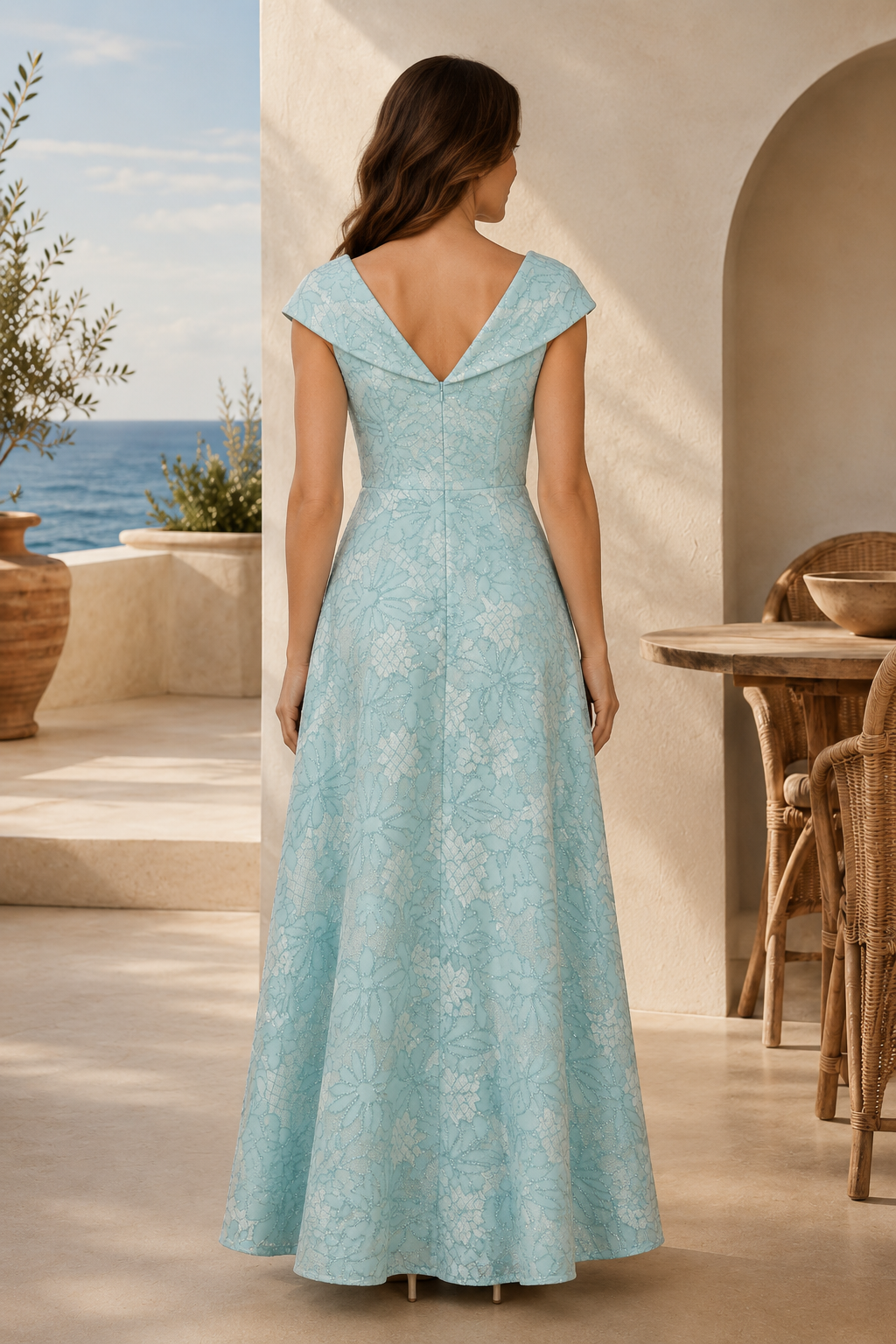 Off the Shoulder Floral Jacquard A-Line Evening Gown