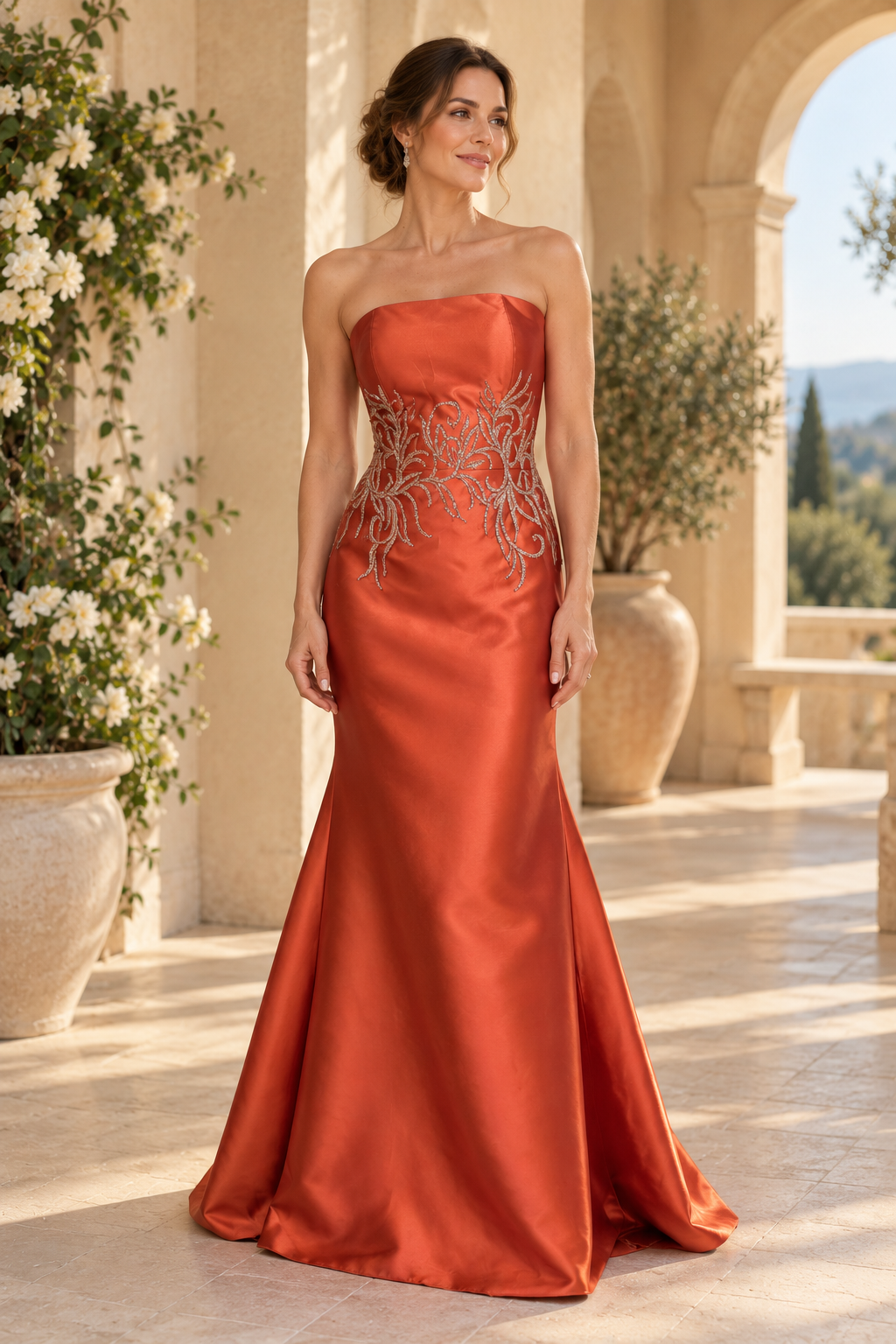 Off-Shoulder Mermaid Gown with Cape & Embroidery