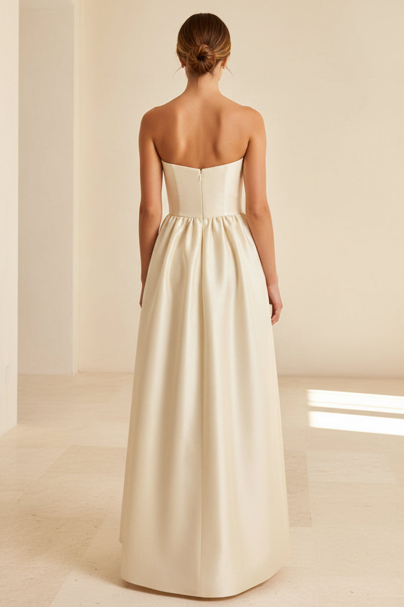 Strapless A-Line Maxi Dress with Gathered Waist
