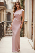 Asymmetric Draped Satin Column Gown