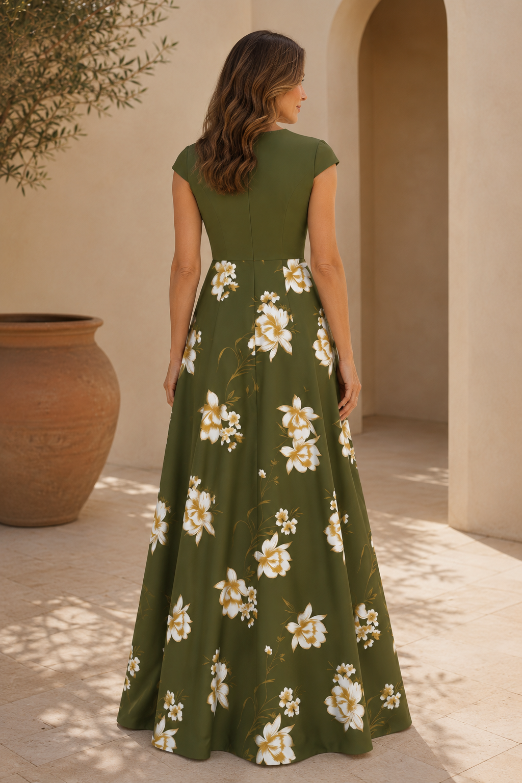 Floral A-Line Maxi Dress with Cap Sleeves