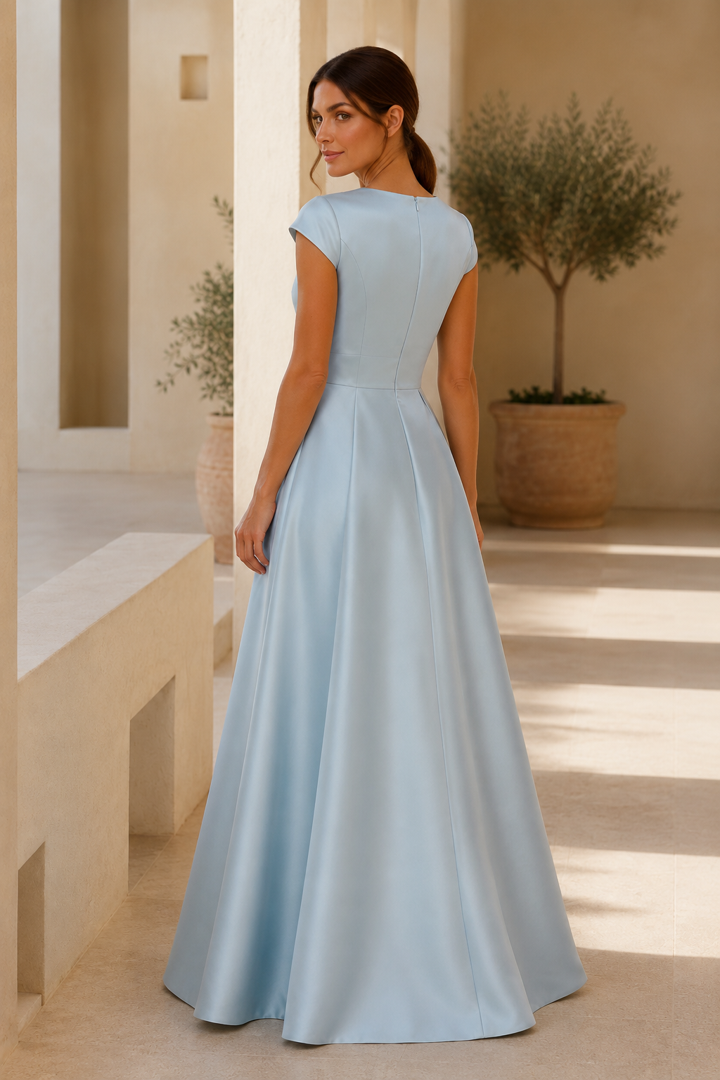 Floral Embroidered Gown with Satin Overskirt