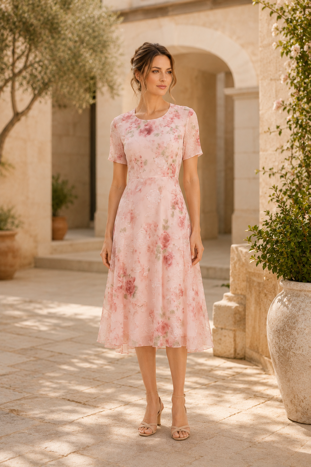 Floral Tiered Midi Dress with Sheer Jacket