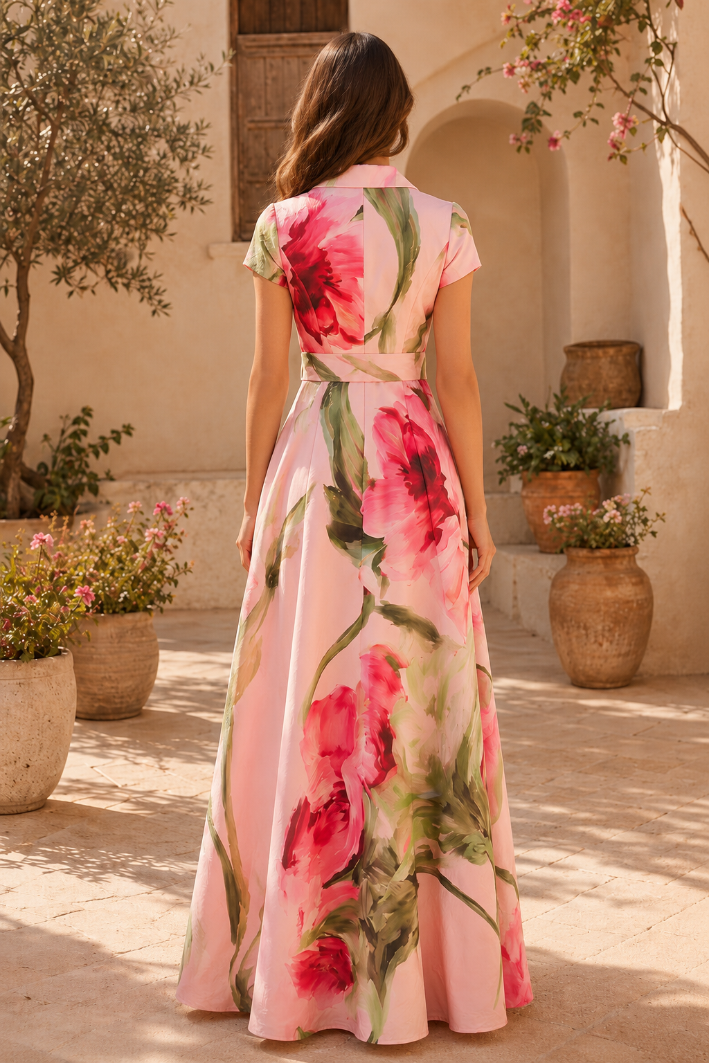 Floral Print Wrap-Style Maxi Dress with Belted Waist