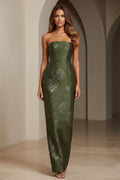Strapless Floral Jacquard Column Gown