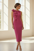 Floral Applique Sheath Midi Dress