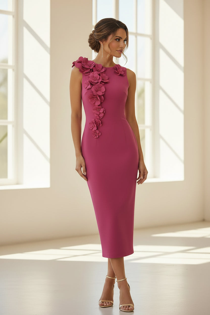Floral Applique Sheath Midi Dress