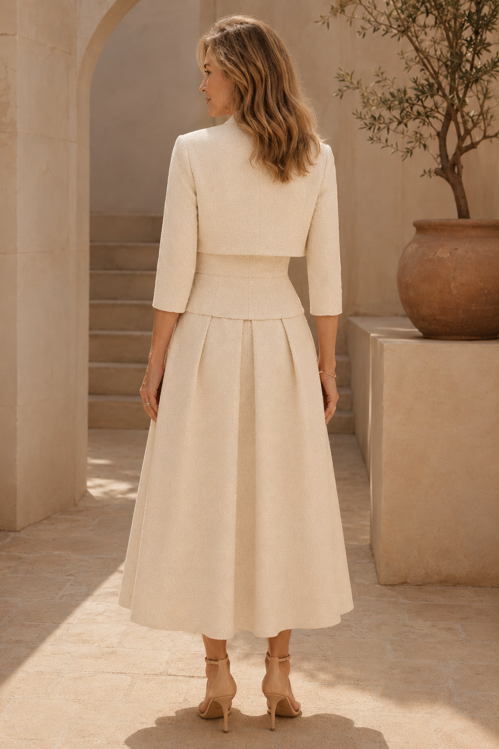 A-Line Midi Dress & Cropped Jacket Two-Piece Set