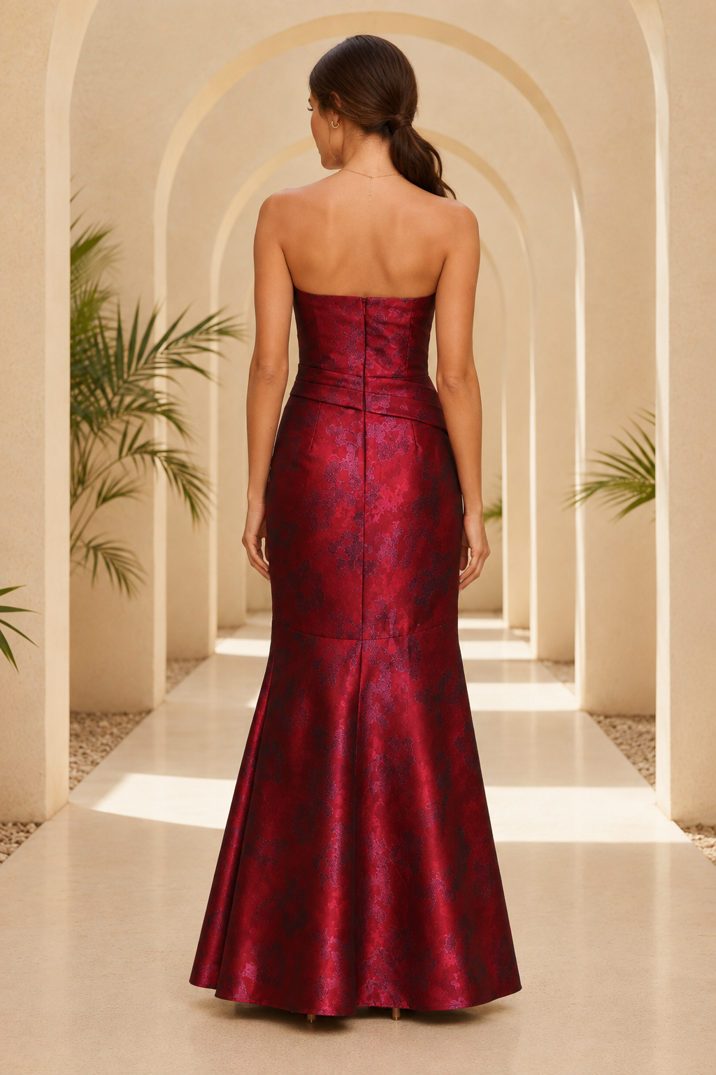 Strapless Jacquard Mermaid Evening Gown
