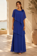 Tiered Chiffon Maxi Dress with Capelet Overlay