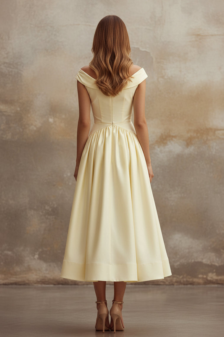 Crossover Off-the-Shoulder A-Line Midi Dress