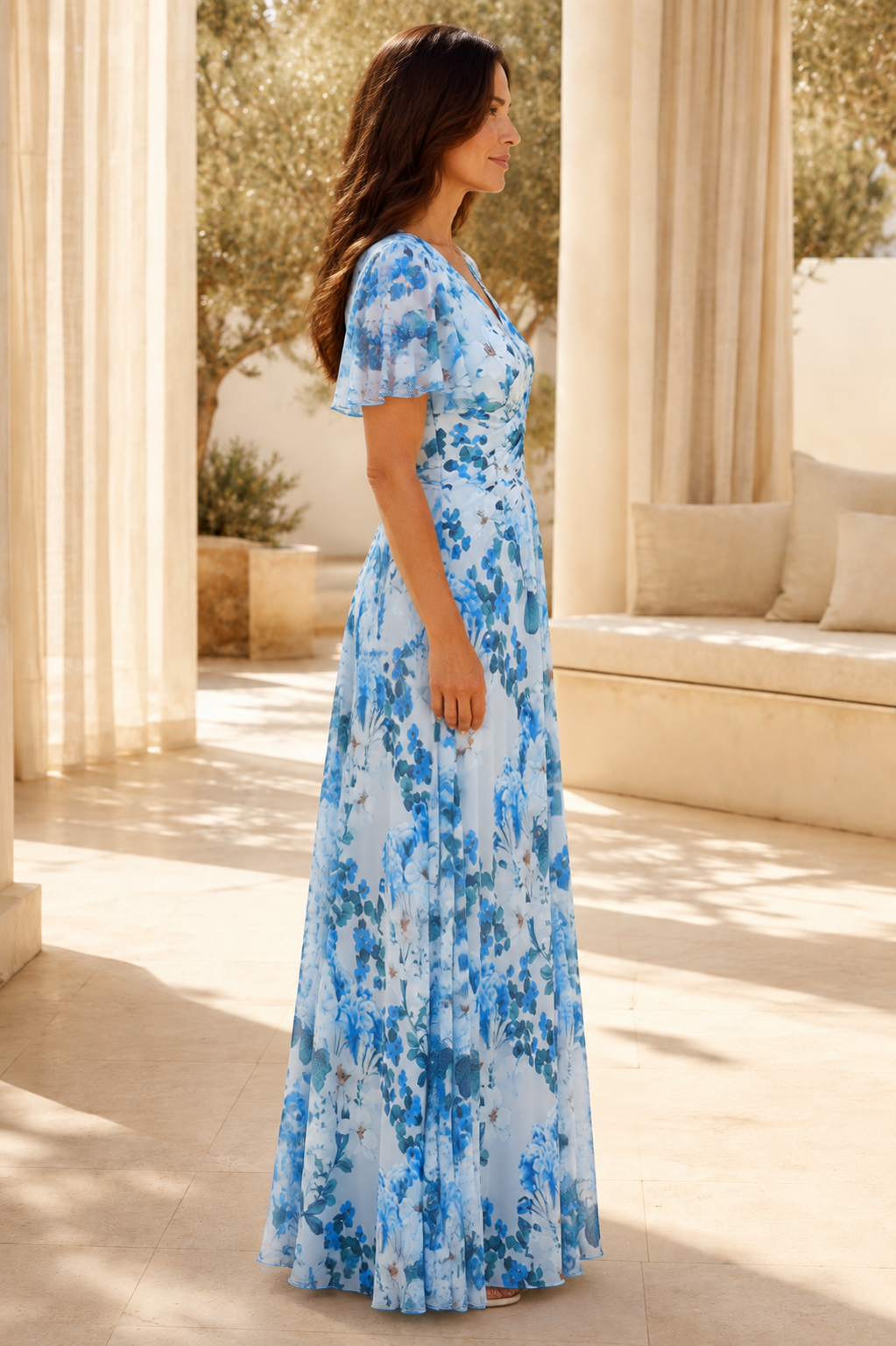 Floral Print Wrap Maxi Dress with Flutter Sleeves