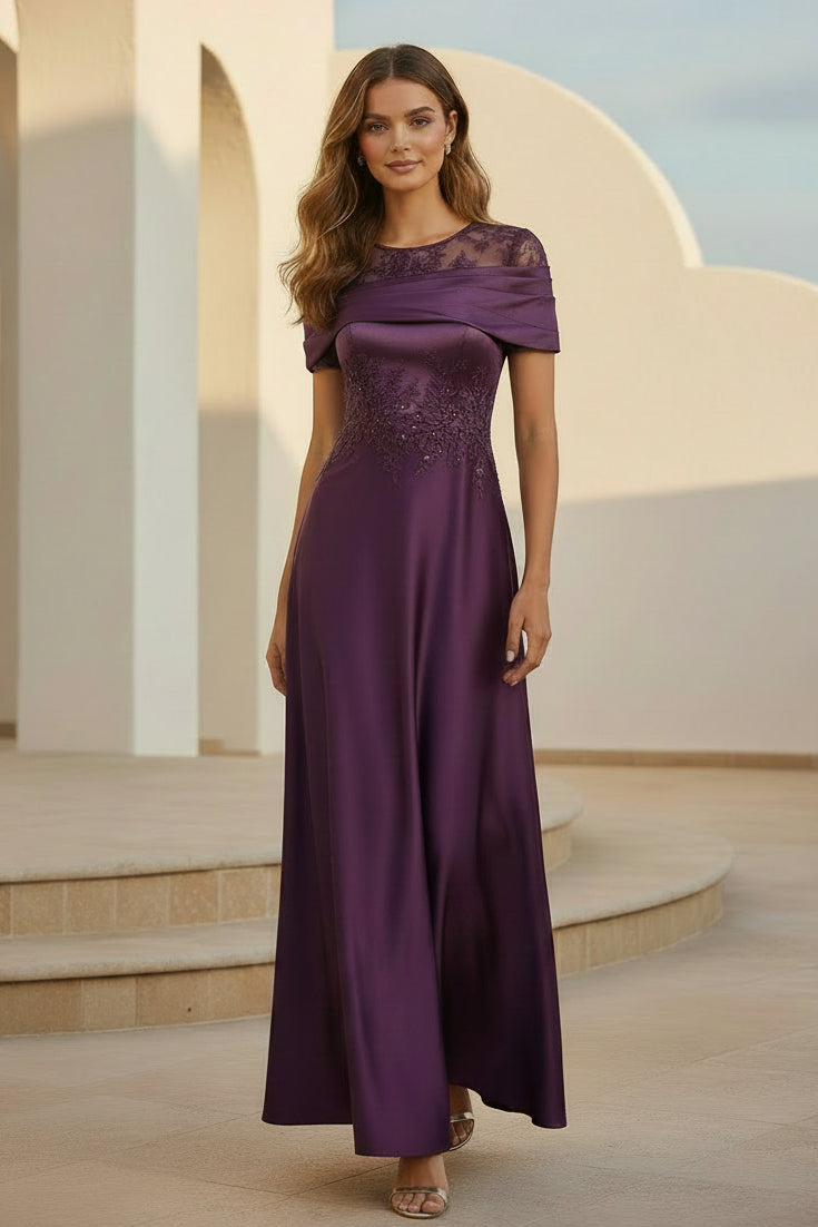 Illusion Neckline Satin A-Line Evening Dress