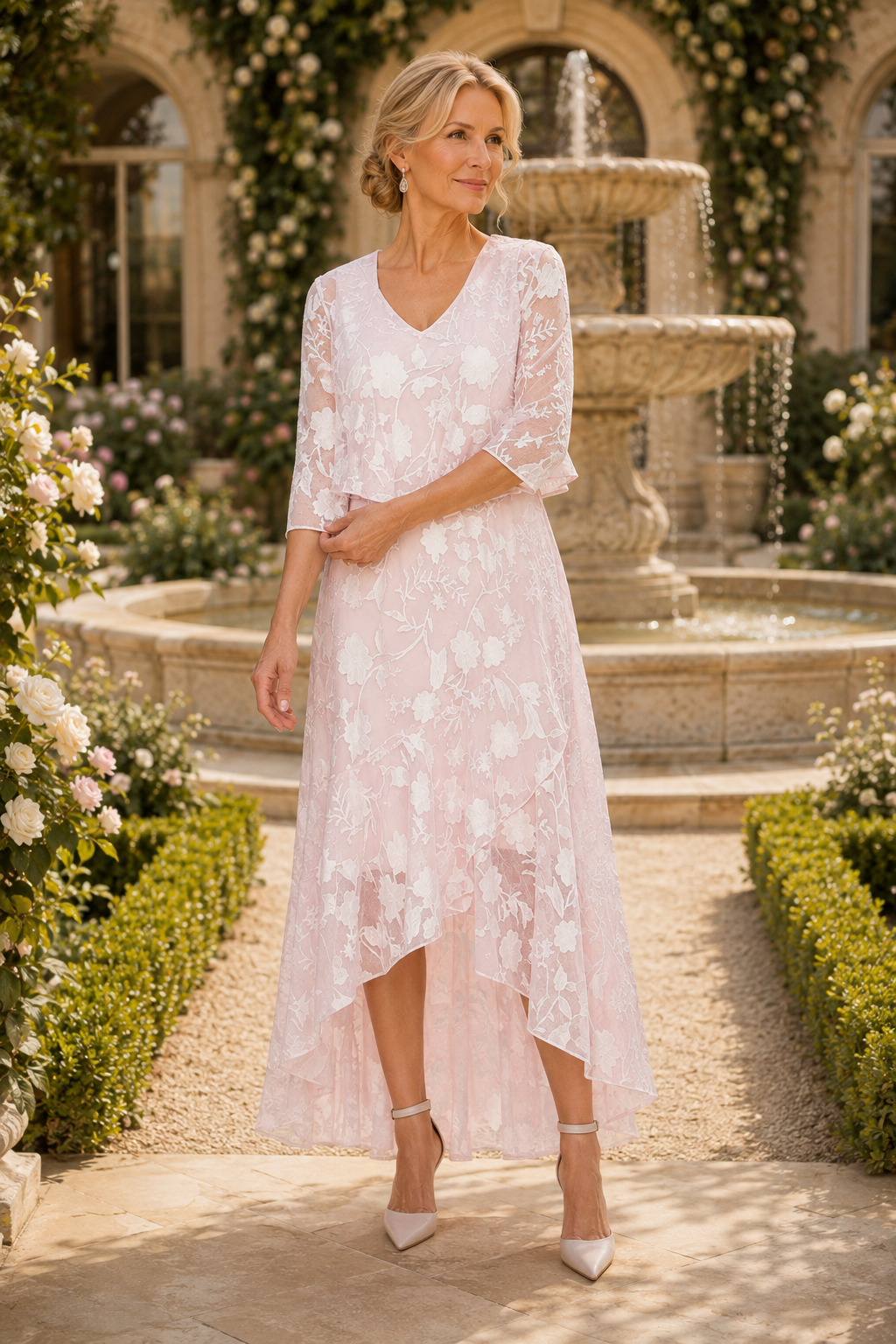 Floral Lace High-Low Dress with Bolero Jacket