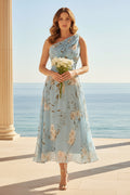 One-Shoulder Floral Chiffon Midi Dress