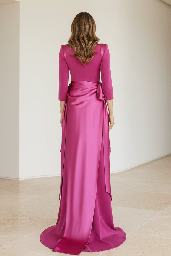 Elegant Bateau Neck 3/4 Sleeve Satin Evening Gown