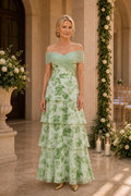 Off-the-Shoulder Tiered Floral Print Maxi Dress