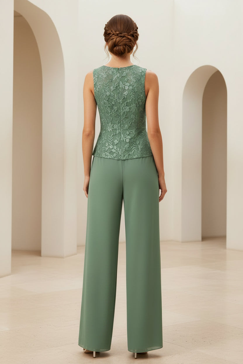 Elegant Lace Pantsuit with Matching Long Sleeve Jacket