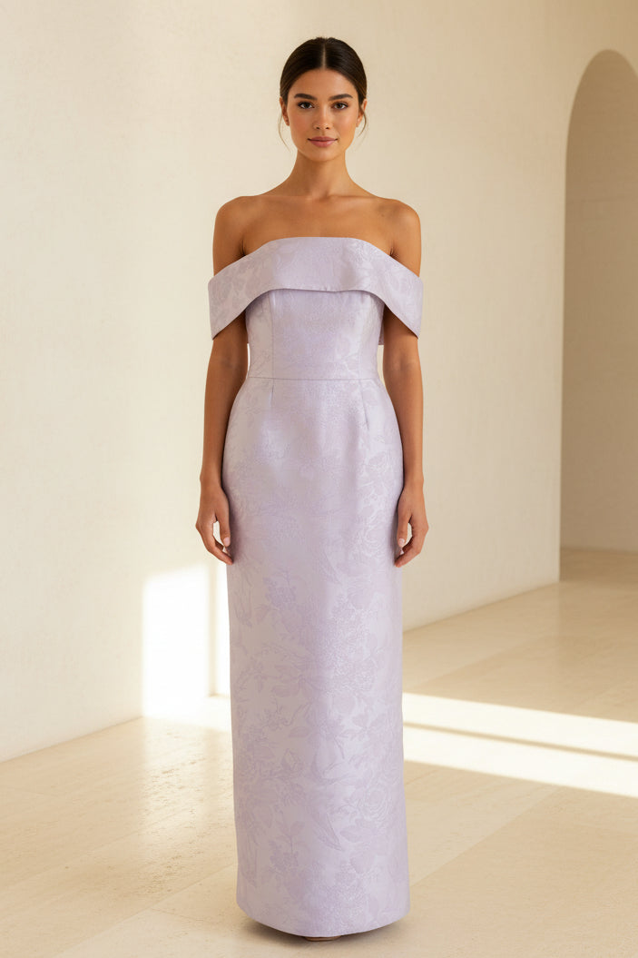 Off-the-Shoulder Jacquard Column Gown