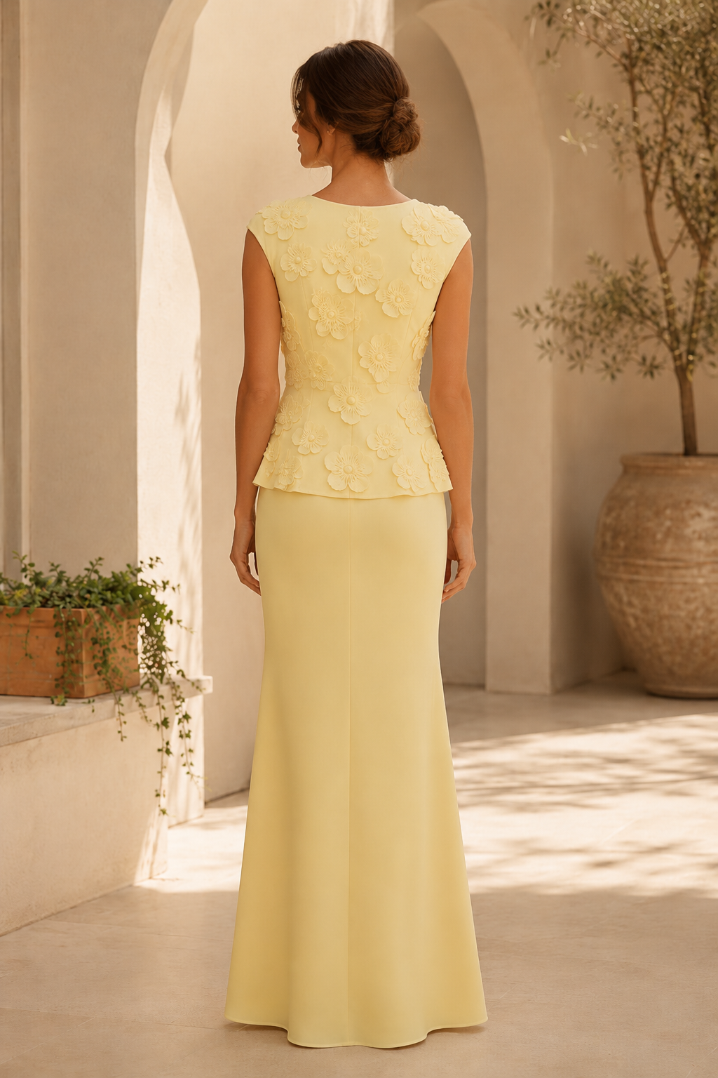 3D Floral Applique Peplum Mermaid Gown