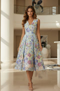 Floral Jacquard V-Neck A-Line Midi Dress