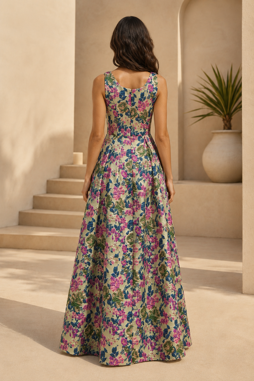Floral Jacquard A-Line Maxi Dress