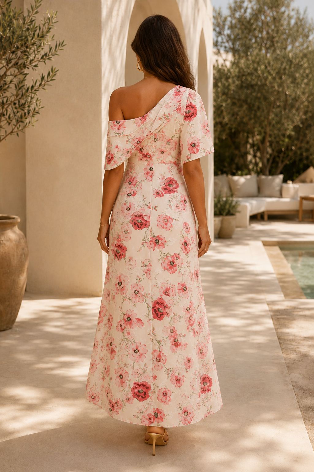 Asymmetrical One-Shoulder Floral Maxi Dress