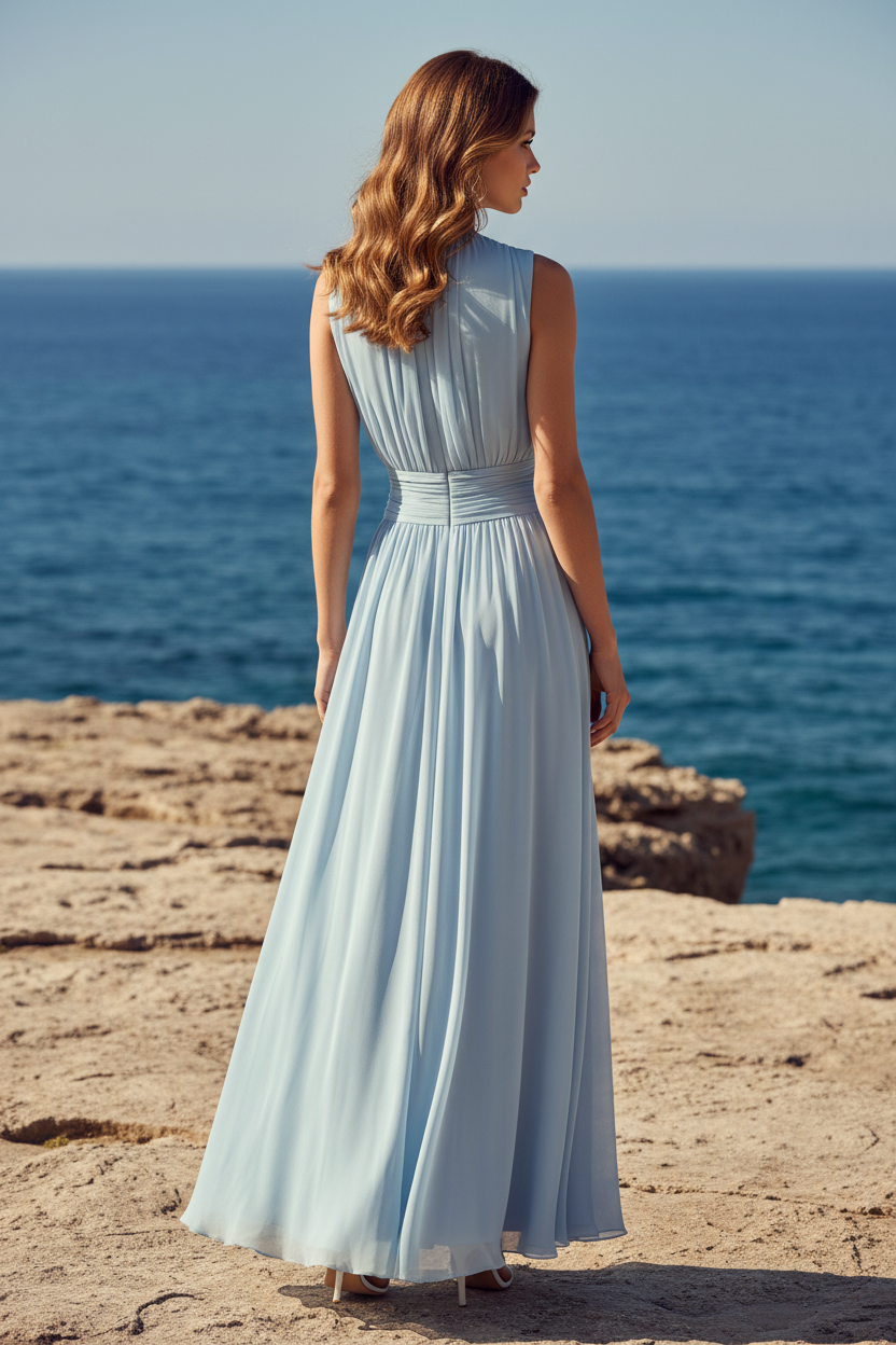 Sleeveless Pleated Chiffon A-Line Gown
