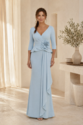 V-Neck Sheath Gown with 3D Floral Waist & Side Drape