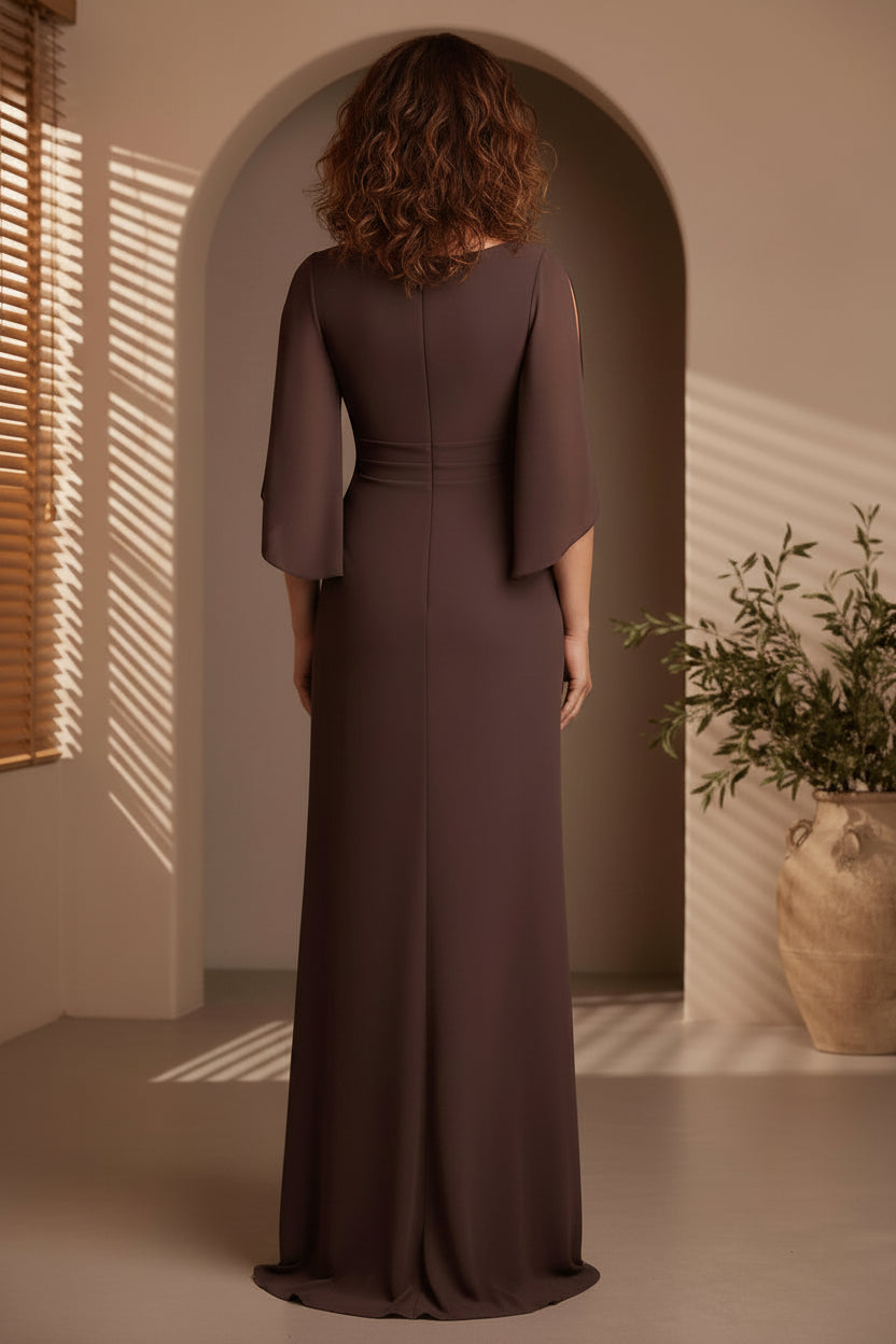 Cowl Back Cape Sleeve Evening Gown